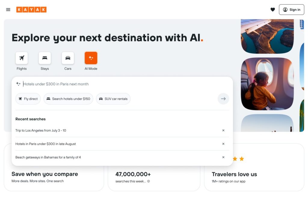 Kayak Introduces New AI Mode for Travel Inquiries and Bookings